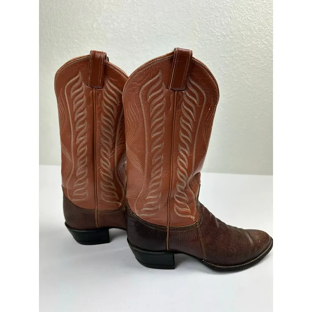 VTG Tony Lama Teju Lizard Exotic Leather Cowboy Boots Cognac Brown Womens 8.5 B